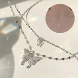 Fashion Jewelry Elegant Silver Color Shiny Butterfly Necklaces Ladies Exquisite Double Layer Clavicle Chain Necklace Jewelry Gift - AL MONI EXPRESS