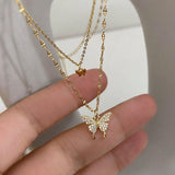Fashion Jewelry Elegant Silver Color Shiny Butterfly Necklaces Ladies Exquisite Double Layer Clavicle Chain Necklace Jewelry Gift - AL MONI EXPRESS