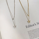 Fashion Jewelry Elegant Silver Color Shiny Butterfly Necklaces Ladies Exquisite Double Layer Clavicle Chain Necklace Jewelry Gift - AL MONI EXPRESS