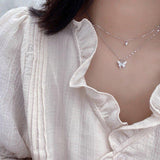 Fashion Jewelry Elegant Silver Color Shiny Butterfly Necklaces Ladies Exquisite Double Layer Clavicle Chain Necklace Jewelry Gift - AL MONI EXPRESS